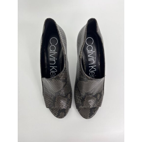Calvin Klein Nastassia Snake Print Ankle Bootie Open Toe Heels Gray 7.5 - Picture 5 of 7